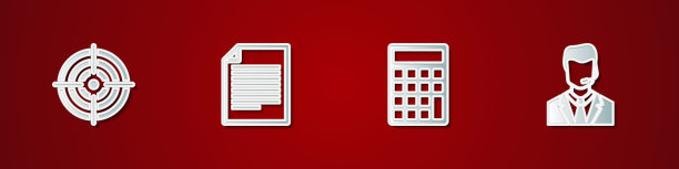 设置目标运动，文件，计算器和人与耳机图标。向量图片下载