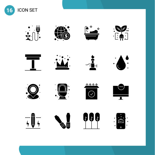 书桌插头用16组现代实心象形文字图片下载