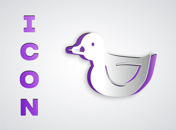 剪纸橡胶鸭子图标孤立在灰色背景。纸艺术风格。向量图片下载