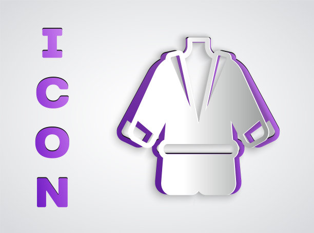 剪纸浴袍图标孤立在灰色背景。纸艺术风格。向量图片下载