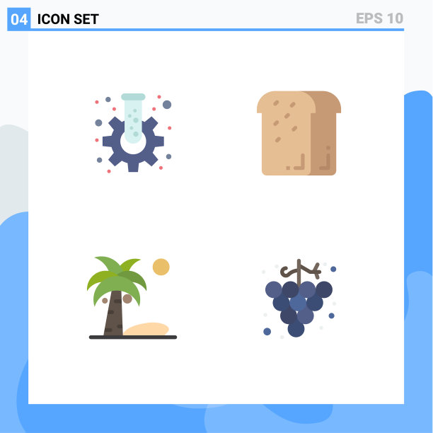 可编辑的线包4个简单的平面图标齿轮图片下载