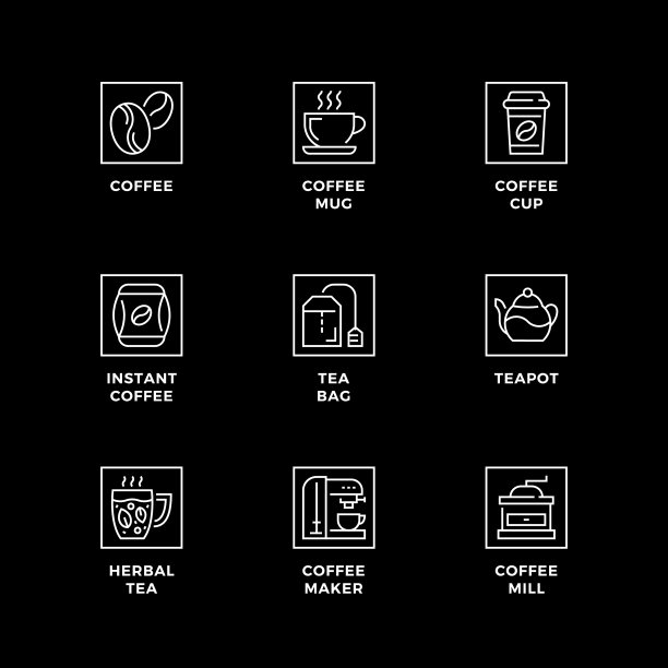 矢量集设计元素，标志设计模板，图标和徽章的咖啡和茶。图片下载