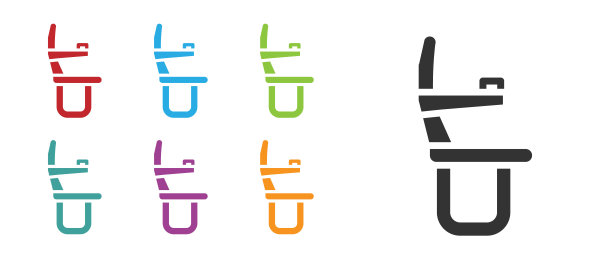 黑色飞机座位图标孤立的白色背景。设置图标丰富多彩。向量图片下载