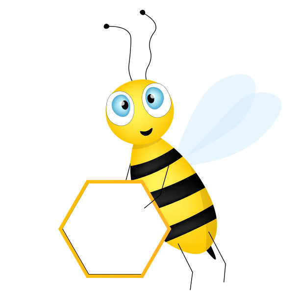 卡通可爱的蜜蜂吉祥物。快乐的蜜蜂和一张空桌子。小黄蜂。向量的性格。昆虫图标。节日模板设计邀请，卡片，墙纸，学校，幼儿园。副本的空间。图片下载