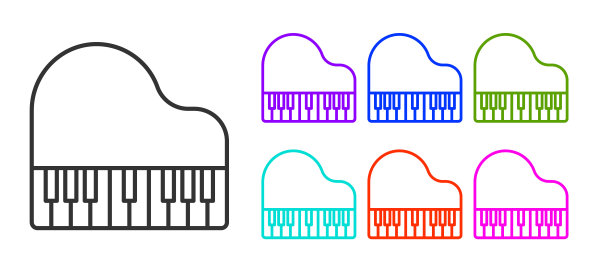 黑线三角钢琴图标孤立在白色背景上。乐器。设置彩色图标。向量图片下载