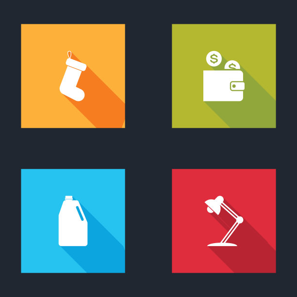 设置圣诞袜，钱包与硬币，家用化学品瓶和台灯图标。向量图片下载