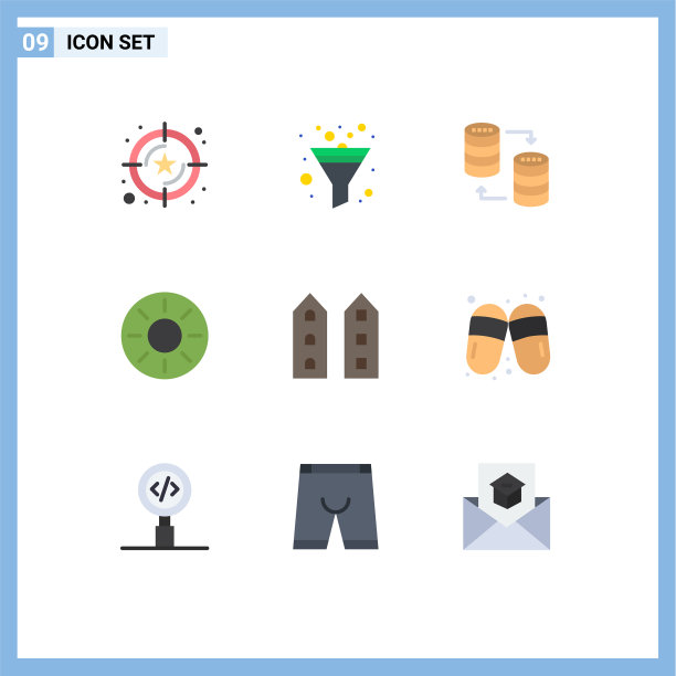 9种通用的平面颜色标志象征着建筑图片下载