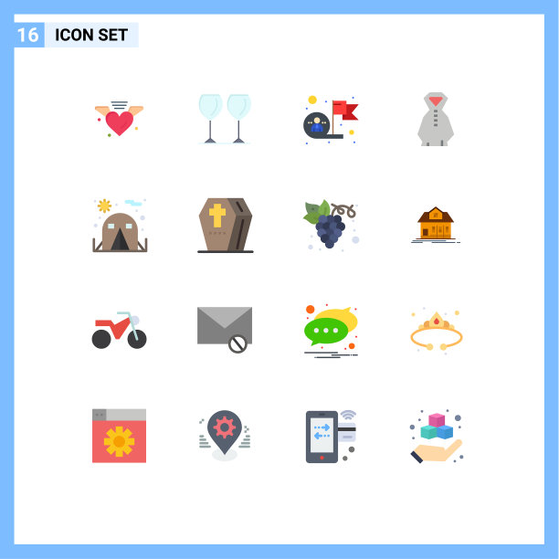 包装16个现代平面颜色的标志和符号图片下载