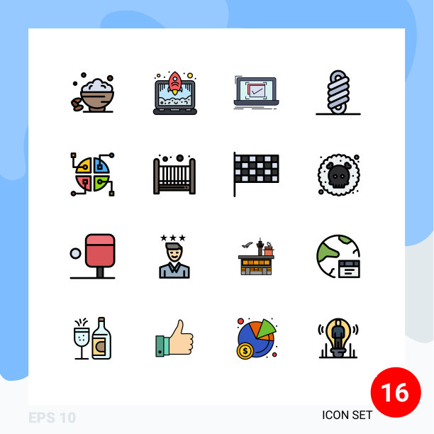 包装16个现代平色填充线条标志图片下载