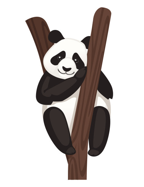 可爱的熊猫坐在树上v卡通动物图片下载