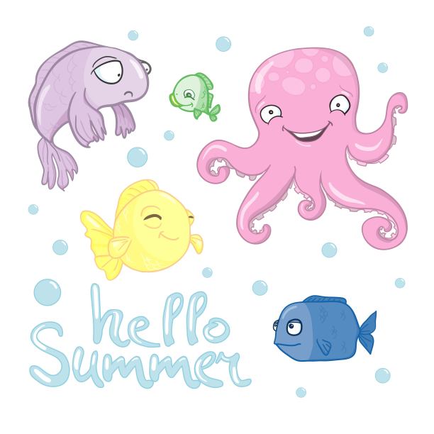 可爱的矢量海洋生物图片下载