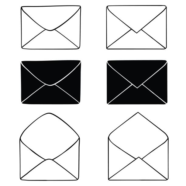 剪影信封涂鸦图标。手绘黑色草图。标志符号。装饰元素。白色背景。孤立。平面设计。矢量插图。图片下载