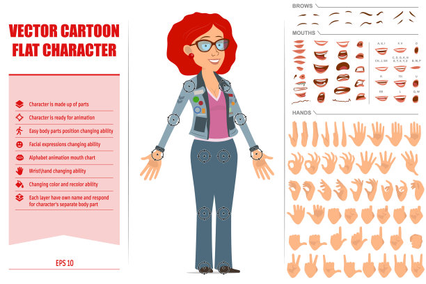 卡通红发嬉皮士女性角色集图片下载