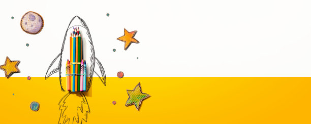 带着火箭和彩色铅笔回到学校主题图片下载