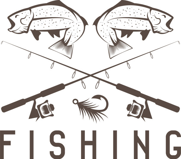复古钓鱼设计模板与鳟鱼图片下载