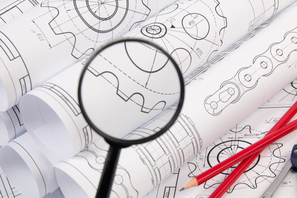 通过放大镜查看工程图纸图片下载