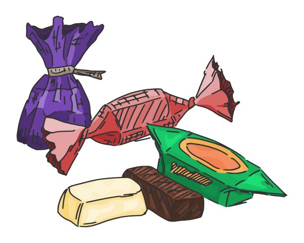 巧克力糖果和软糖素描涂鸦在白色图片下载