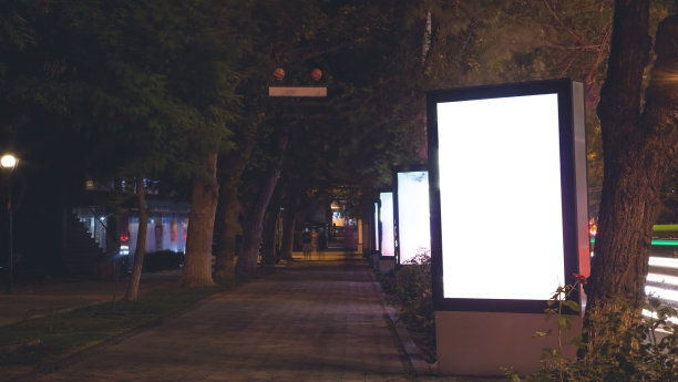 城市里的广告牌在夜晚闪闪发光。图片下载