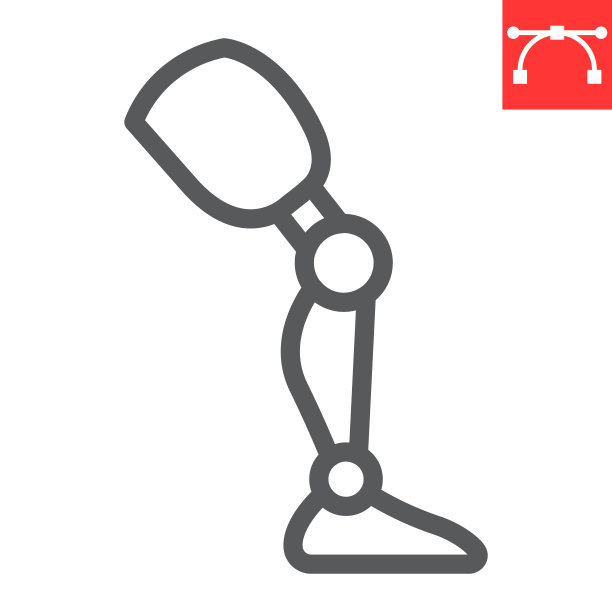 假肢腿线图标，残疾和人工，假肢腿符号矢量图形，可编辑笔画线性图标，eps 10。图片下载