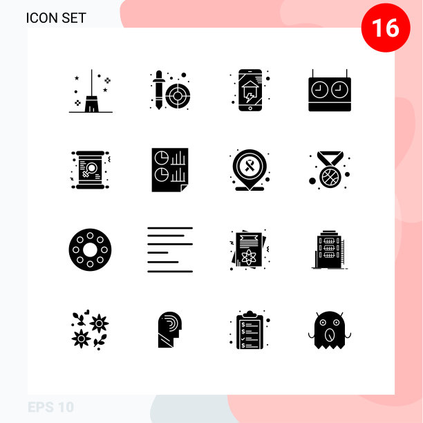 可编辑的线包16个简单的固体字形图片下载