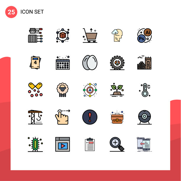 组25现代填充线平面颜色集图片下载