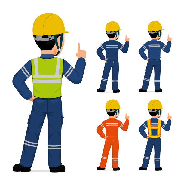 产业工人在白色背景上举起食指图片下载