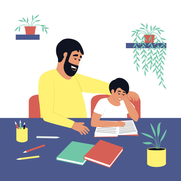 爸爸看着他的儿子读这本书图片下载