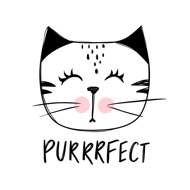 矢量可爱的猫插图。手绘时髦的小猫。嘟嘟猫。图片下载