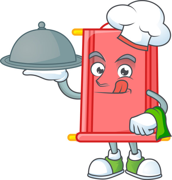 卡通设计中国红卷轴当厨师图片下载