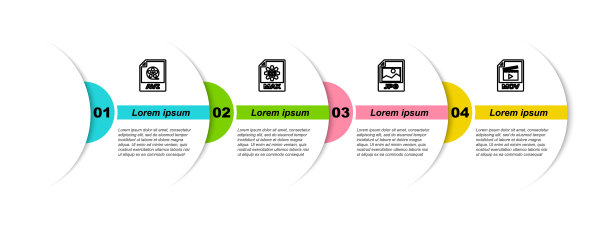 设置行AVI文件文件，MAX, JPG和MOV。业务信息模板。向量图片下载
