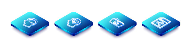 设置等距线头部剪影与云，心跳，文件夹下载和共享文件图标。向量图片下载