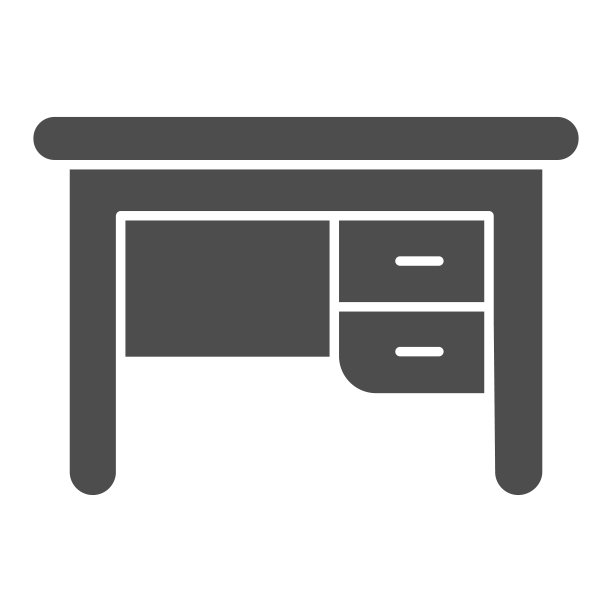 写字台固体图标，家具概念，白色背景上的办公家具标志，复古办公桌子图标字形风格的移动概念和网页设计。矢量图形。图片下载