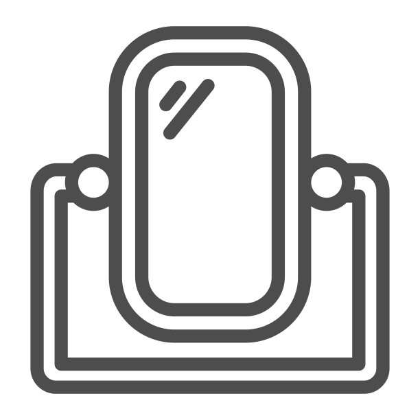 镜子与立场线图标，家具概念，立场镜子框架标志上的白色背景，书桌化妆镜图标轮廓风格的移动概念和网页设计。矢量图形。图片下载