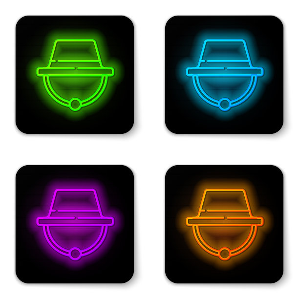 发光的霓虹灯线露营帽图标孤立上图片下载