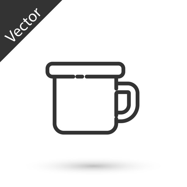 灰色线露营金属杯图标孤立在白色图片下载