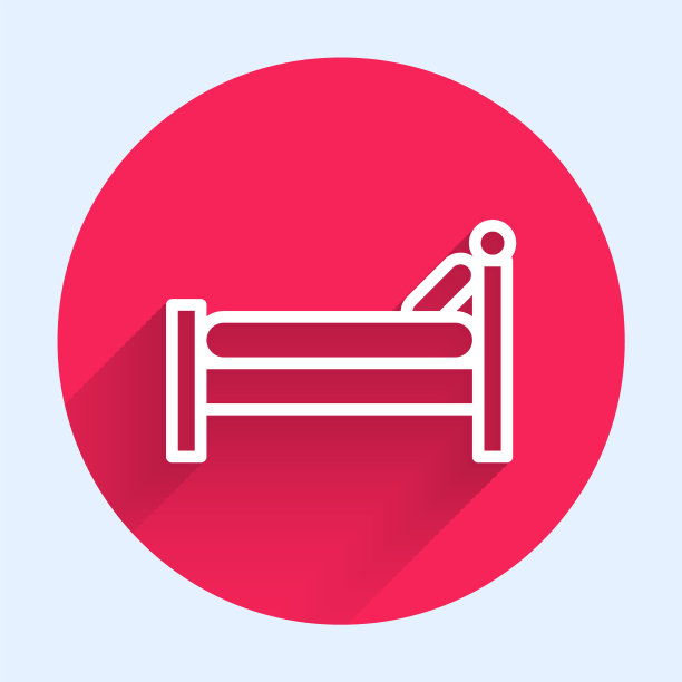 白线床图标孤立与长阴影。红色圆圈按钮。矢量图图片下载