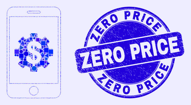 蓝色刻有零价格邮票和手机银行图片下载