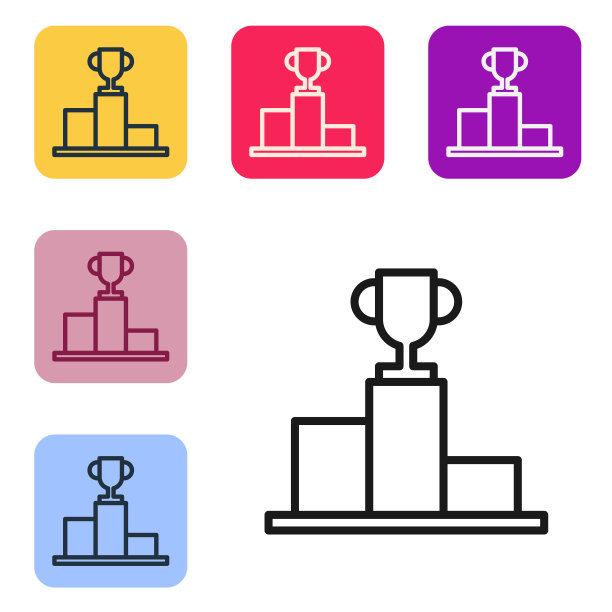 黑线曲棍球运动冠军领奖台图标孤立的白色背景。设置图标的颜色方形按钮。矢量图图片下载