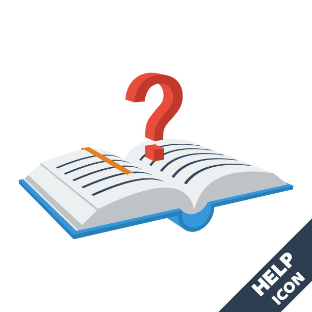 打开书和一个问号3D矢量图标在平面风格。图片下载