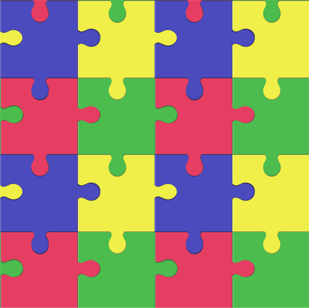 无缝模式的碎片矢量拼图不同的颜色。儿童教育游戏图片下载