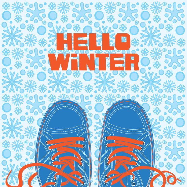 雪地背景上的冬季横幅和鞋子图片下载