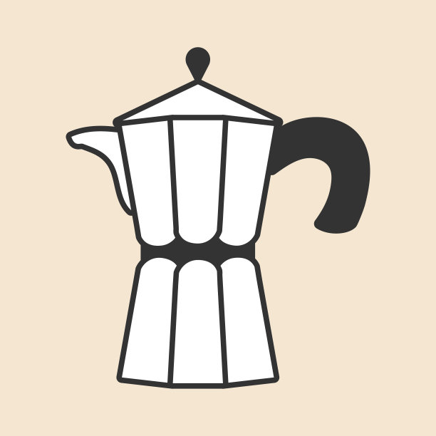 咖啡壶图标，轮廓平黑色设计，矢量图片下载