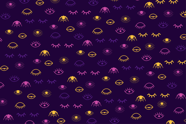 魔眼模式。可爱的抽象眼睛背景。手绘时尚紫罗兰印花图片下载