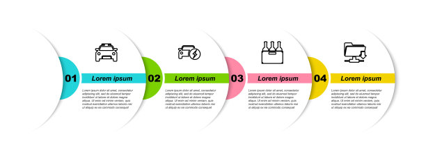 设置线警车和闪光灯，电器，酒瓶在盒子和FTP文件夹下载。业务信息图模板。向量图片下载