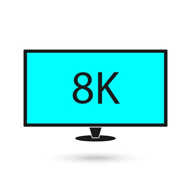 蓝色电视屏幕上的8K铭文，高清质量矢量设计图片下载