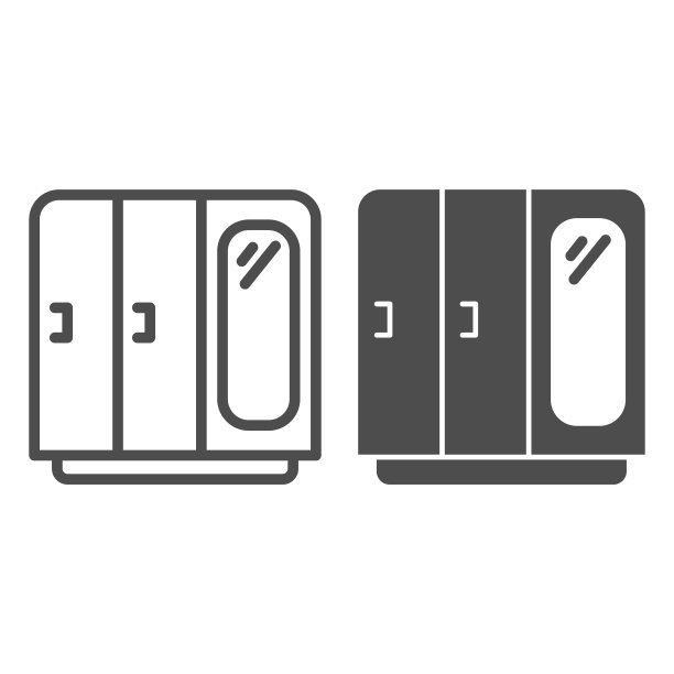 衣柜与镜子线和固体图标，家具概念，复古木壁橱标志上的白色背景，橱柜衣柜与镜子图标在轮廓风格的移动和网页设计。矢量图形。图片下载