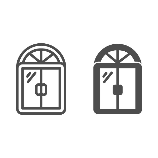 窗线和固体图标，家具概念，窗框标志在白色背景，半圆形的古董窗口图标轮廓风格的移动概念和网页设计。矢量图形。图片下载