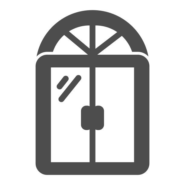 窗口实体图标，家具概念，窗框标志在白色背景，半圆形的仿古窗口图标在字形风格的移动概念和网页设计。矢量图形。图片下载