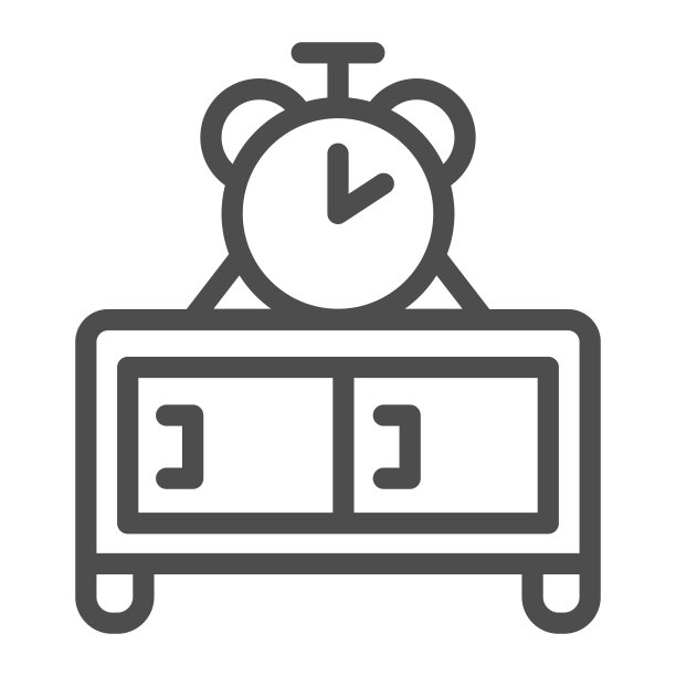 五斗橱和时钟线图标，家具概念，时钟在白色背景上的木制桌子标志，床头柜与手表图标在轮廓风格的移动和网络。矢量图形。图片下载