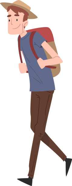 男人旅行者在帽子和背包行走卡通图片下载